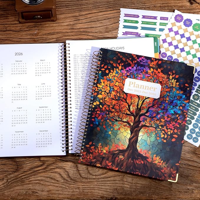 Yoment 2026 Planner Weekly and Monthly 8.5"x11" Large Hardcover Planner from Dec 2025 - Dec 2026 13 Months Calendar Academic Planners for Women Men Agenda Daily Weekly Yearly Planning with Tabs, Tree
