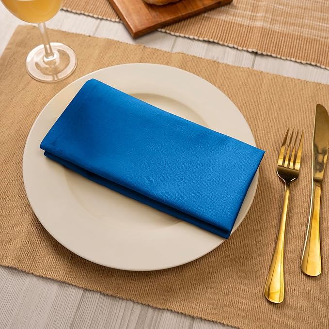 Blue Needles Solid Cloth Napkins Set of 6 Royal Blue 100% Cotton Dinner Napkins 18x18 inches - Soft, Reusable, Absorbent & Washable Linen, Ideal for Christmas Events, Parties & Everyday Use