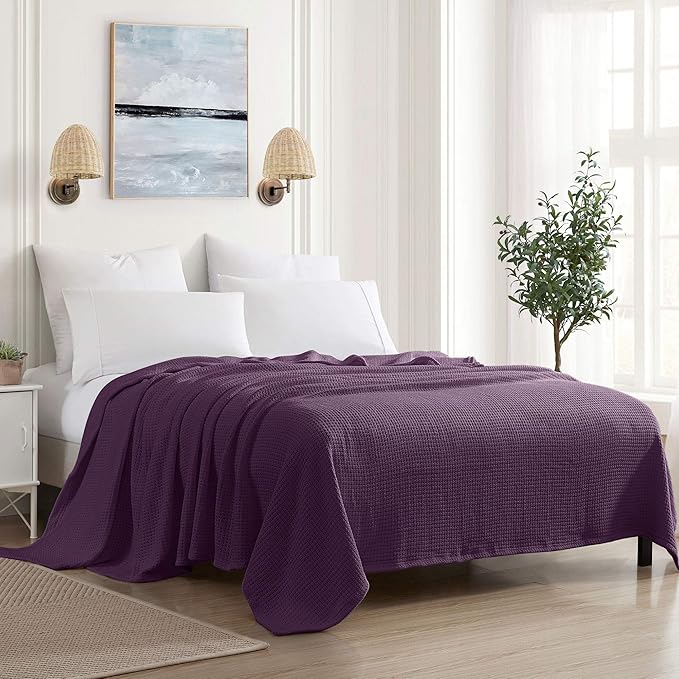 Sweet Home Collection 100% Fine Cotton Blanket Luxurious Weave Stylish Design Soft and Comfortable All Season Warmth, King, Purple (Pack of 6)