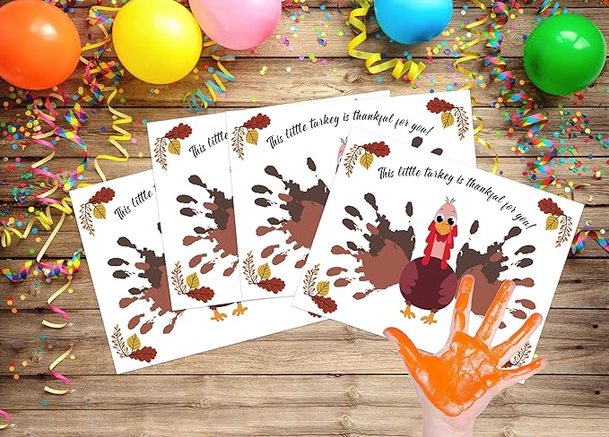 Little Turkey Handprint Art Craft Kit for Thanksgiving Activities, 10 Pcs Thanksgiving Crafts Bulk DIY Handprint Card Making, Handprint Keepsake Gift for Mother Father Grandma Grandpa