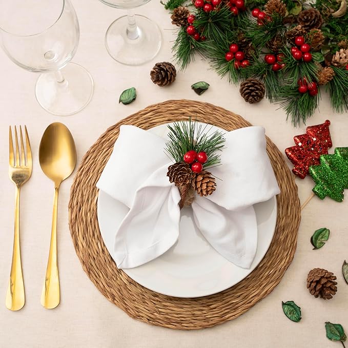 Blue Needles Solid Cloth Napkins Set of 12 White 100% Cotton Dinner Napkins 18x18 inches - Soft, Reusable, Absorbent & Washable Linen, Ideal for Christmas Events, Parties & Everyday Use
