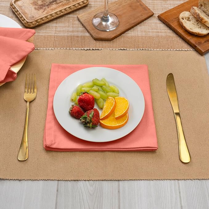 Blue Needles Solid Cloth Napkins Set of 12 Salmon 100% Cotton Dinner Napkins 18x18 inches - Soft, Reusable, Absorbent & Washable Linen, Ideal for Christmas Events, Parties & Everyday Use