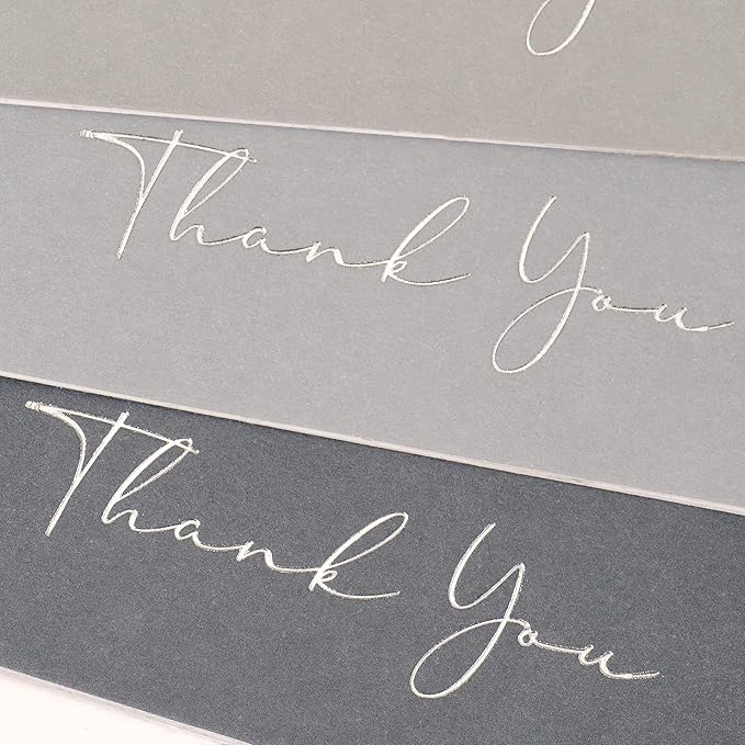 Crisky Gray Thank You Cards with Envelopes & Stickers， 50 Pack Gold Foil Bridal Shower Graduation Thank You Cards Small Business, Wedding Baby Shower Birthday Funeral Notes Bulk