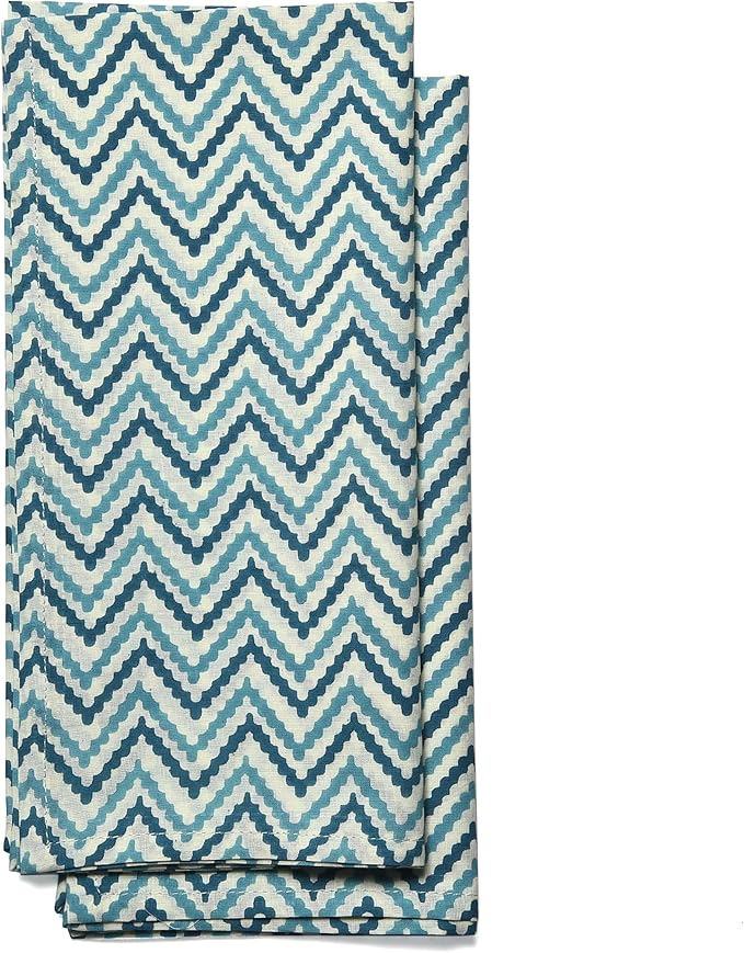 CPC Cloth Napkins 100% Cotton Set of 4 Reusable Napkins, Indian Block Print Toile Floral Dinner Napkin, Fall Thanksgiving Christmas Holiday Party Gift - Soft Absorbent Napkin, 18"x18" Sea Blue