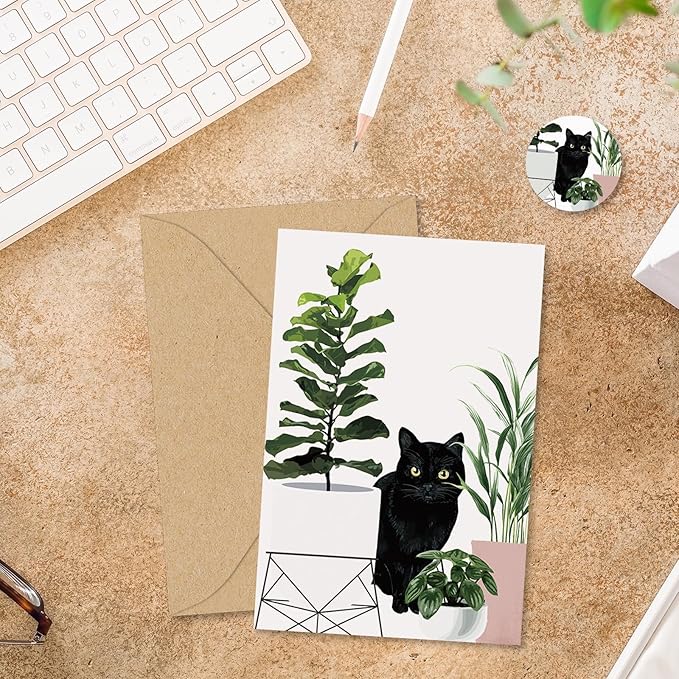 Whaline 36 Pcs Botanical Black Cat Greeting Cards Blank Note Cards 6 style Blank Note Card with Envelope Stickers for Party Invitations, 4 x 6 Inch