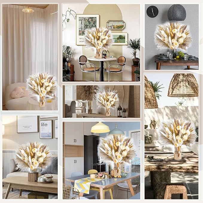 Boho Decor Bouquet - Artificial Flowers and Pampas Grass Decor kit,Mix Dried Flower Arrangement Bunny Tail Home Table Rustic Farmhouse Bedroom Decor