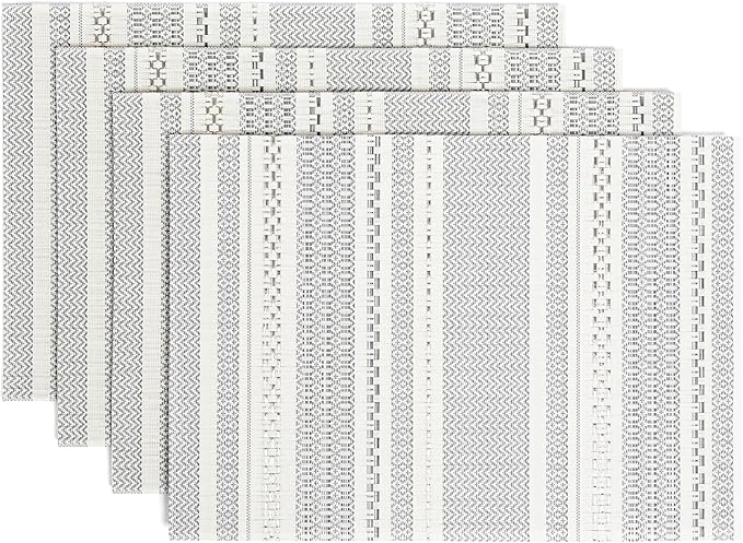 Over&Back Set of 4 Reversible Woven Placemats - Colorful Dining Room Table Mat - UVA/UVB-Proof Polypropylene - Indoor and Outdoor Kitchen and Home Decor - Striped - Grey - Rectangle