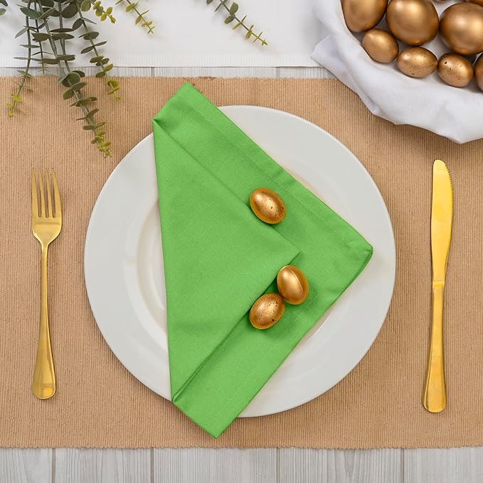 Blue Needles Solid Cloth Napkins Set of 12 Apple Green 100% Cotton Dinner Napkins 18x18 inches, Soft, Reusable, Absorbent, Washable Linen, Ideal for Christmas Events, Parties & Everyday Use