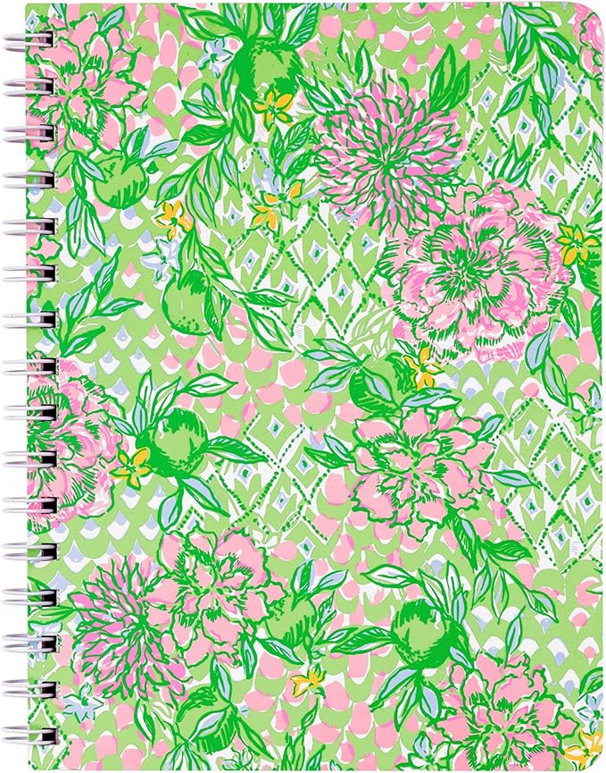 Lilly Pulitzer Hardcover Mini Spiral Notebook, 8.25" x 6.5" Small Journal with 160 College Ruled Pages, Lime Feeling Good