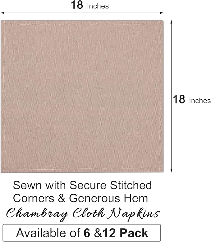Ruvanti Cloth Napkins Set of 6, 18x18 Reusable Napkins Cloth Washable, Soft & Durable Table Napkin, Poly Cotton Fabric Dinner Napkins for Parties, Christmas, Thanksgiving, Weddings - Sand