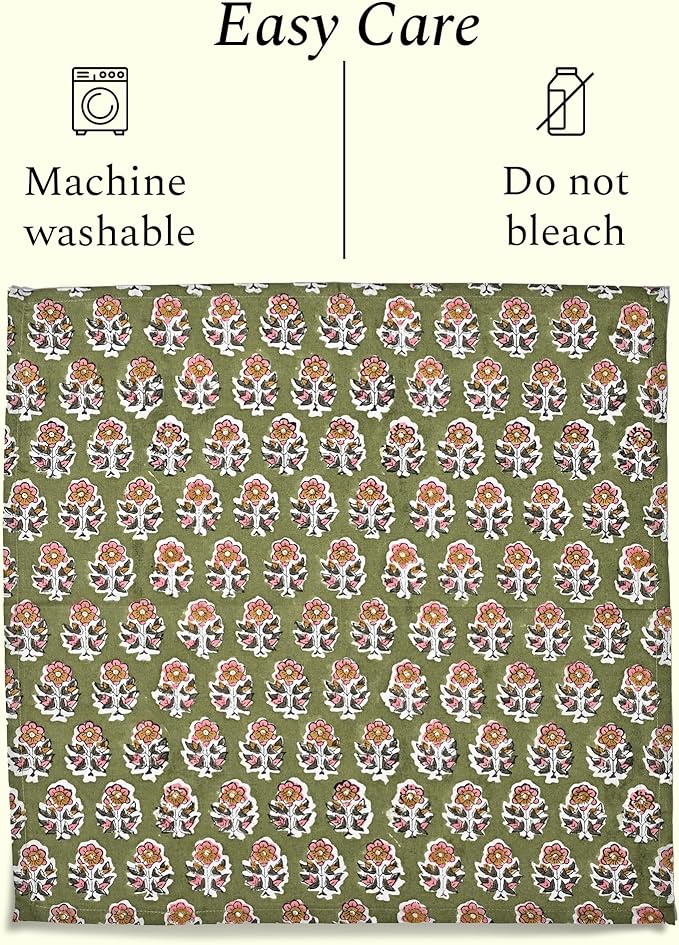 CPC Cloth Napkins 100% Cotton Set of 4 Reusable Napkins, Indian Block Print Toile Floral Dinner Napkin, Fall Thanksgiving Christmas Holiday Party Gift - Soft Absorbent Napkin, 18"x18" Jade Green