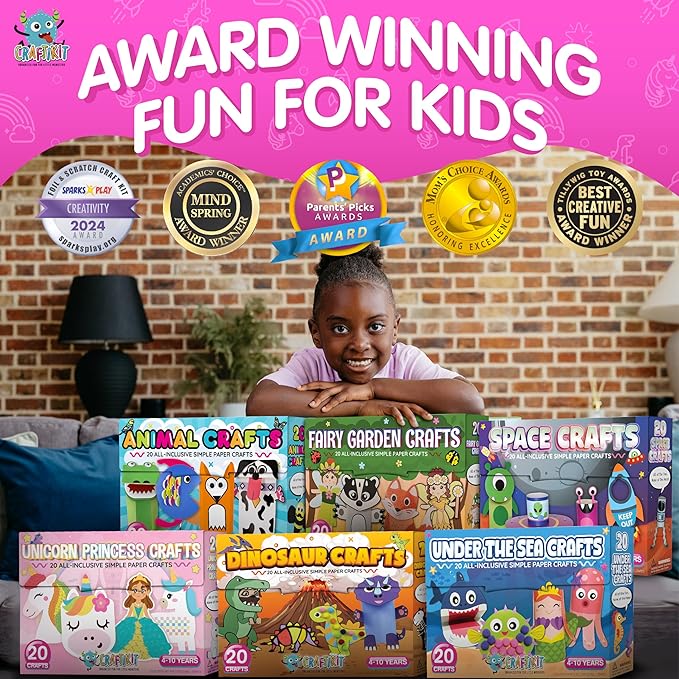 Craftikit® 20 Award-Winning Princess & Unicorn Crafts for Kids Ages 3-10 Years, All-Inclusive Toddler Arts and Craft Kits for Kids, Fun Toddler Craft Box for Girls in Preschool