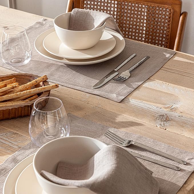 Over&Back Set of 4 Washed 100%-Linen Woven Placemats - Colorful Dining Table Mat - Machine Washable - Kitchen and Home Decor - Taupe