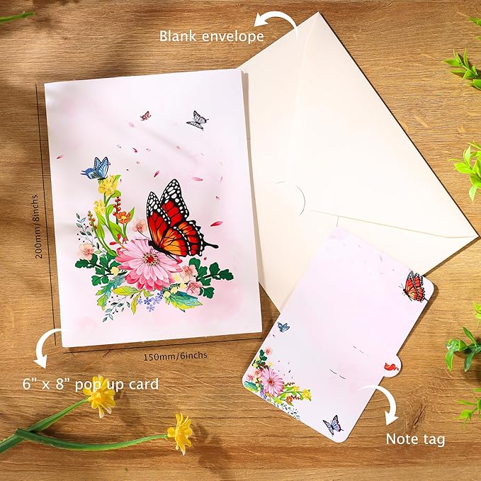 Butterflies Pop Up Birthday Card For Women&Wife, Beautiful Flowers, Ideal Gift for Birthday, Mothers Day, Thank You, Anniversary, Valentines, All Occasion for Women, Wife, Mom, Sister, Grandma, Her