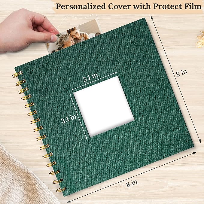 Scrapbook Photo Album Linen Cover, 8 x 8 Inch Hardcover Kraft White Pages Memory Book, for Travel Wedding Guest Book Christmas Baby Shower (20 Sheets/ 40 Pages,Darkgreen)