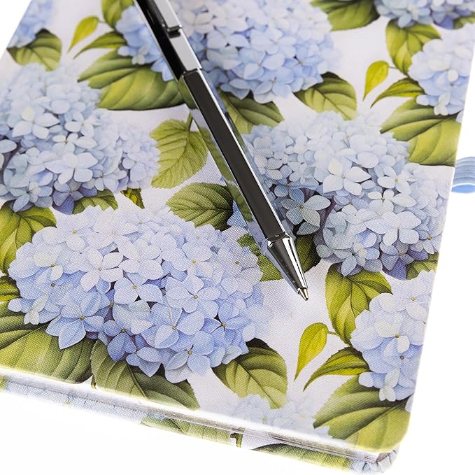 Graphique Hortensia Lined Journal Plus Pen Luxe Collection, Hardcover Diary Notebook for Writing, Silver Foil Embossing, 160 Pages, 6” x 8”