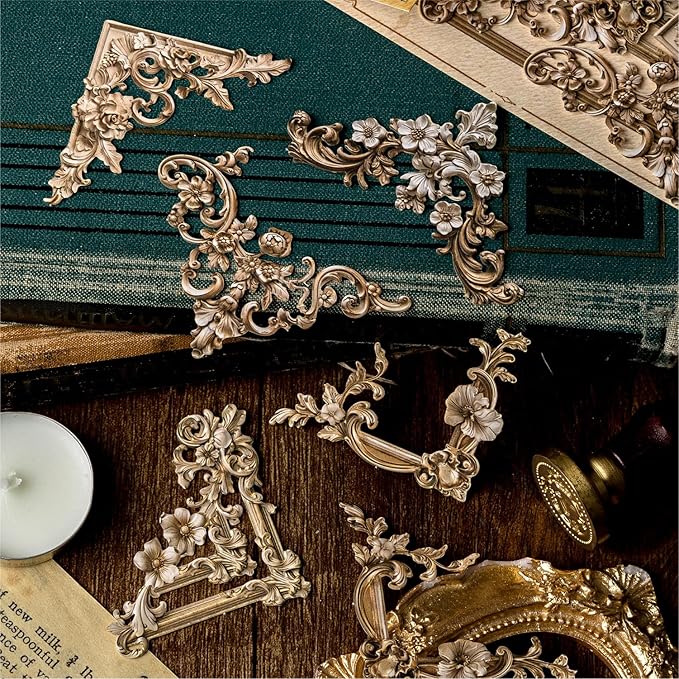120Pcs Baroque Relief Corner Paper Embellishments, Retro Ornamental Frame Ephemera for Scrapbooking, Journaling, Junk Journal Supplies, and DIY Crafts with Glue Tape