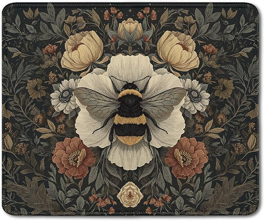 Vintage Moody Floral Bee Mouse Pad, Dark Contemporary Botanical Bumblebee Mouse Pads for Desk Dorm Home Office Computers Laptop, 9.5x7.9 Inch,J091-YZ-SBD