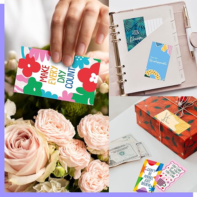 120 PCS Motivational Cards, 60 Designs Inspirational Cards with PET Film, Affirmation Words for Primary Middle High Reading Students, Book Lovers (2” x 3.5”)