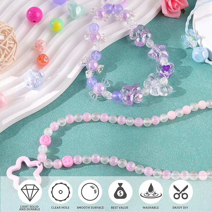 500-550PCS TINKRSTUFF Assorted Mix Acrylic Beads For Bracelet Making, Cute Beads For Jewelry Making Flower Bow Butterfly Candy Heart Gummy Bear Kawaii Aesthetic Bead,DIY Necklace Keychain Phone Charms