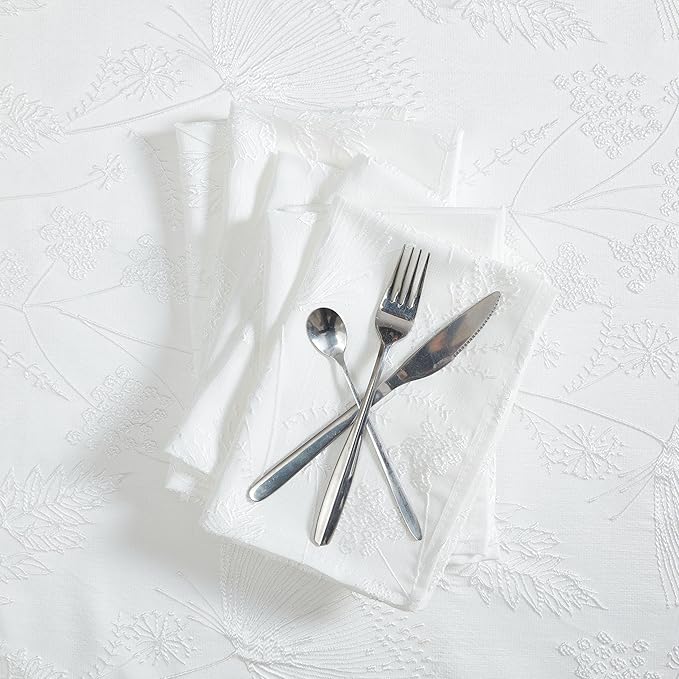 Laura Ashley Napkins Raised Woven Embroidered Jacquard Fabric, Wrinkle Resistant for Dining, Holiday, Party, Wedding or Banquet, Set of 6 Napkins, Cynthia White