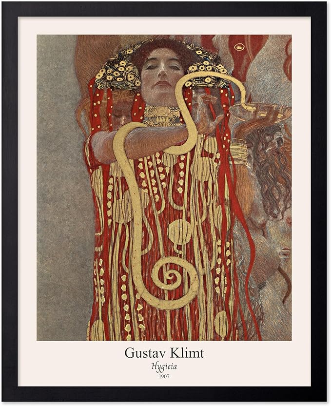 Poster Master Vintage Gustav Klimt Poster - Retro Hygieia Print - Art Nouveau - Greek Goddess of Health Art - Symbolism Art - Classic Painting - Aesthetic Living Room Decor - 11x14 Black Framed