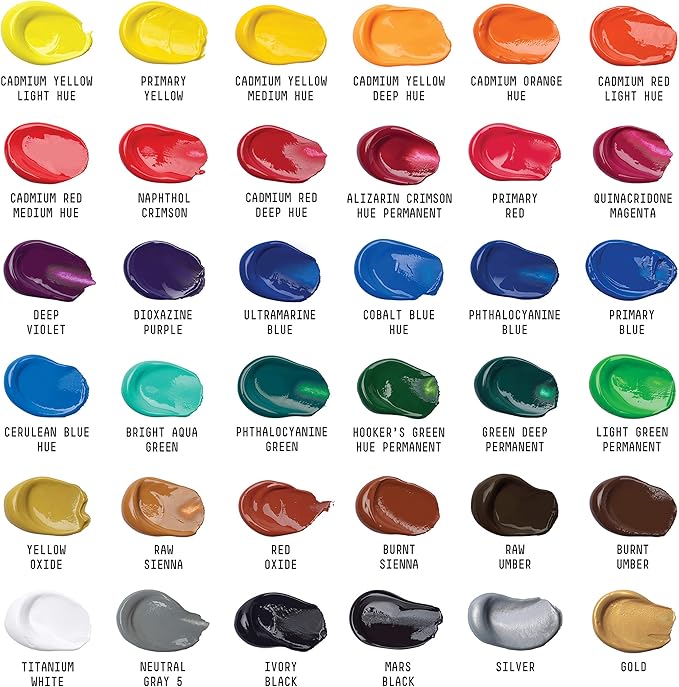 Liquitex BASICS Acrylic Paint Set, 36 x 22ml (0.74-oz) Tube Paint Set
