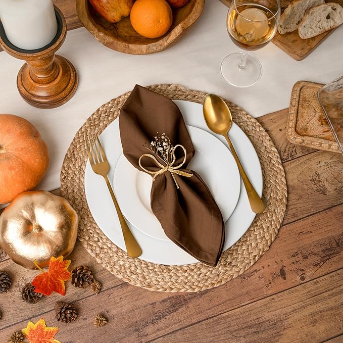 Blue Needles Solid Cloth Napkins Set of 12 Nut Brown 100% Cotton Dinner Napkins 18x18 inches - Soft, Reusable, Absorbent & Washable Linen, Ideal for Christmas Events, Parties & Everyday Use