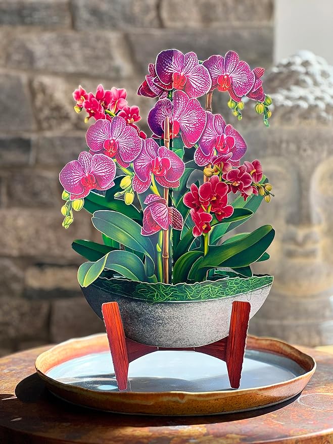 Freshcut Paper Pop Up Cards, Orchid Oasis, 12 Inch Life Sized Forever Flower Bouquet 3D Popup Greeting Card, Birthday Cards, Get Well Gifts, Blank Notecard & Envelope