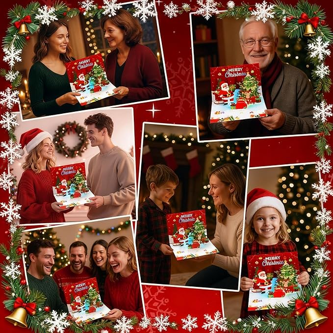 Christmas Cards, Light and Music Merry Christmas Card, 3D Pop Up Greeting Card with Christmas Tree and Santa for Women Men Kids Husband Wife Mom Dad Daughter