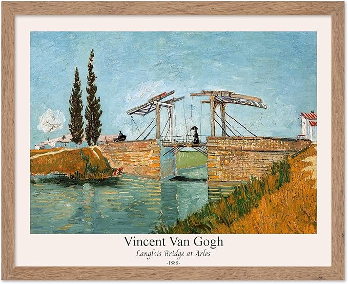 Monem Art Vintage Van Gogh Poster - Retro Langlois Bridge at Arles Print - Impressionism Art - Landscape Art - Fine Art - Classic Painting Art - Bedroom or Office Decor - 16x20 Beige Framed