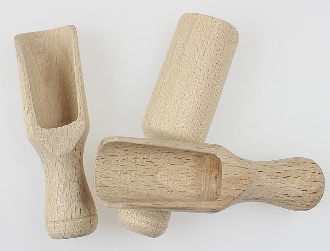 3pcs Multipurpose Wooden Scoops - Wood Salt and Spice Scoops - Rustic Bath Salt Scoop - Wooden Seed Scoop - 4" / 10cm Natural Beech Wood