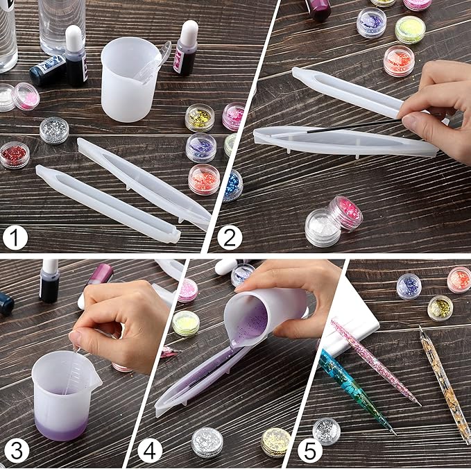 JANYUN 9 Pieces Pen Resin Mold, Epoxy Resin Molds with 75 Pieces Ink Pen Refills,Ballpoint Pen Silicone Molds Resin Casting Molds for DIY Resin Crafts Making