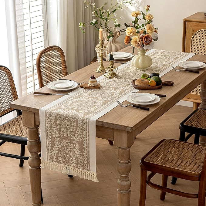 Table Runners 63 Inches,Waterproof Boho Table Runner with Tassel Fringe,Table Runner for Party Coffee Table