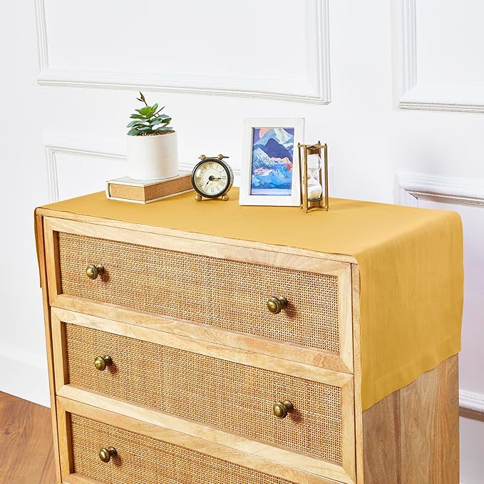 Solino Home Linen Mustard Yellow Table Runner 72 Inches Long - 100% Pure Linen 14 x 72 Inch Table Runner for Spring, Easter - Fete