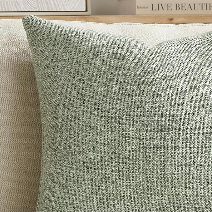 Meekio Set of 2 Linen Look Sage Green Pillow Covers 12x20, Decorative Throw Pillow Covers for Couch, Sofa, Bed & Living Room Decor