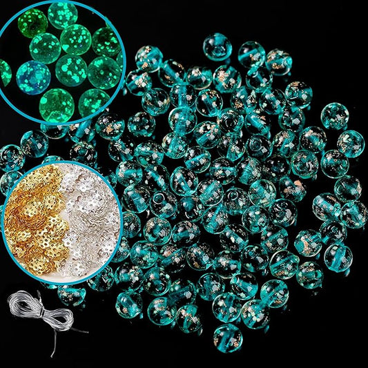 200 PCS 8mm Glow in The Dark Beads Bulk Round Luminous Glass Beads with Holes for Jewelry Making Bracelets Earrings Necklace Glow Loose Spacer Ball Beads