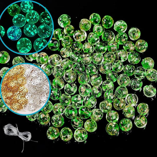 200 PCS 8mm Glow in The Dark Beads Bulk Round Luminous Glass Beads with Holes for Jewelry Making Bracelets Earrings Necklace Glow Loose Spacer Ball Bead DIY Craft Kit