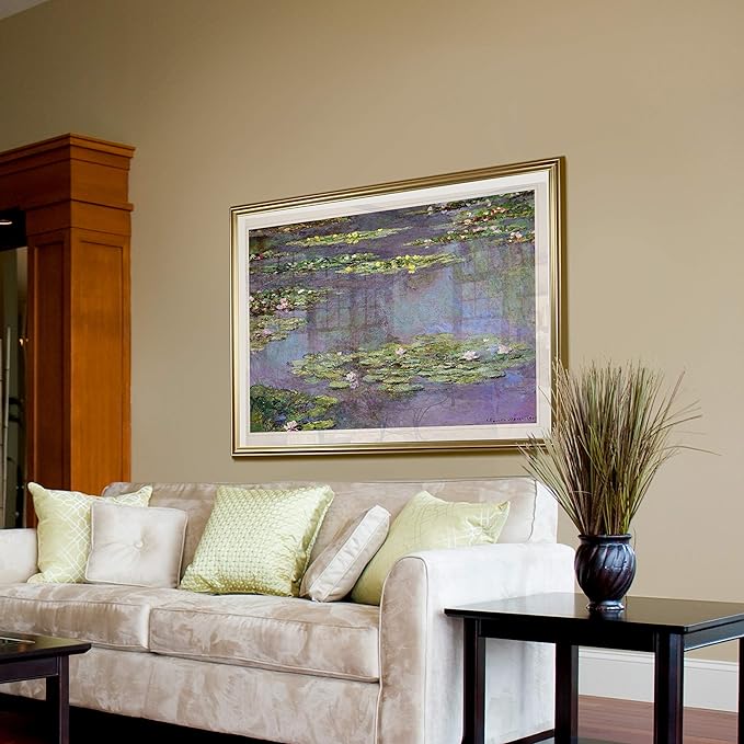Water Lilies 1905 01 by Claude Monet Fine Giclee Prints Wall Art in Premium Quality Framed Ready to Hang - Gold Frame