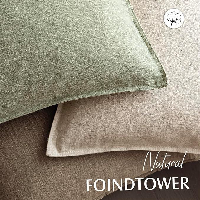 Foindtower Pack of 2, Decorative Linen Solid Throw Pillow Covers Accent Soft Cushion Case Farmhouse Boho Pillowcase for Couch Sofa Chair Bedroom Living Room Home Decor 18 x 18 Inch Light Sage Green