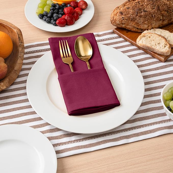 Blue Needles Solid Cloth Napkins Set of 12 Burgundy 100% Cotton Dinner Napkins 18x18 inches - Soft, Reusable, Absorbent & Washable Linen, Ideal for Christmas Events, Parties & Everyday Use