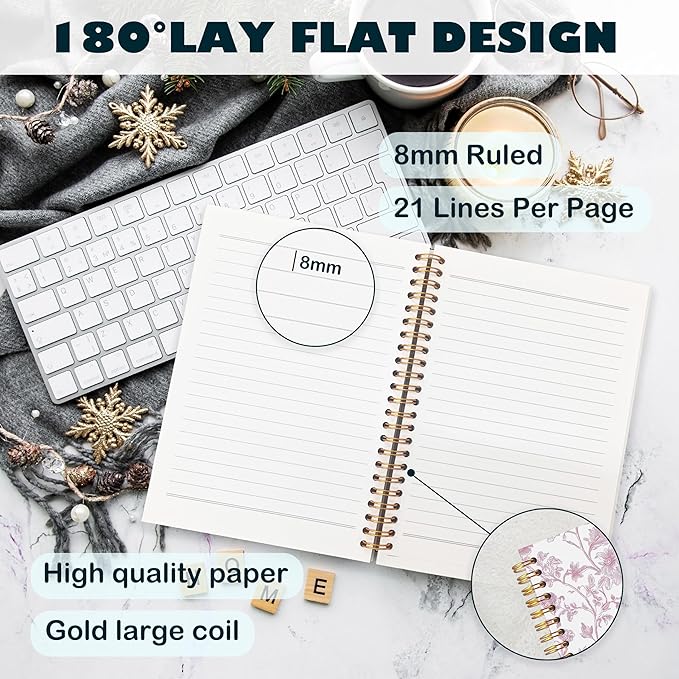 BearCake Pink Chinoiserie Grandmillennial Notebook Journal,Floral Aesthetic Notebook, Chinoiserie Journal, Pink Aesthetic Office Supplies, Notebooks for Work, Hardcover Spiral Notebook 5.5x8.3