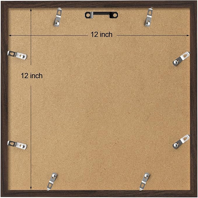 eletecpro 12x12 Picture Frames Set of 9 with Mat for 8x8 Photos or without Mat for 12x12, Square Gallery Wall Decor Collage for Picture Display, Walnut Brown Frame Set for Wall Hanging