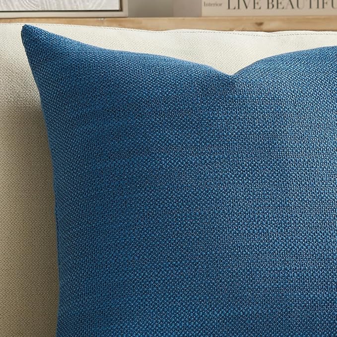 Meekio Set of 2 Linen Look Deep Blue Pillow Covers 12x20, Decorative Throw Pillow Covers for Couch, Sofa, Bed & Living Room Decor