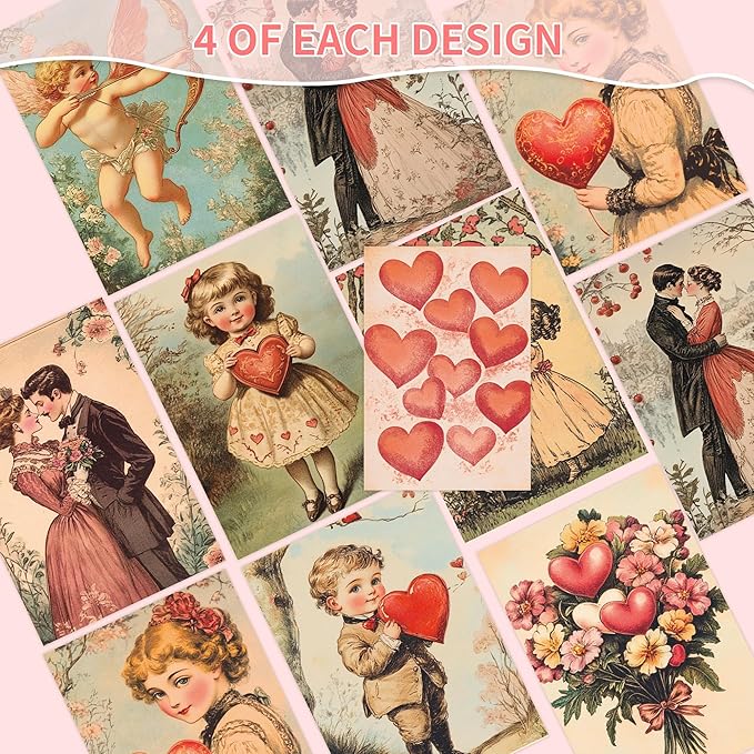 Vintage Valentines Day Cards, 36 Pcs Retro Valentine Postcards for Her Him with Envelopes and Stickers, Classic Romantic Greeting Cards for girlsfriend menfriend Wife Husband Gift Exchange