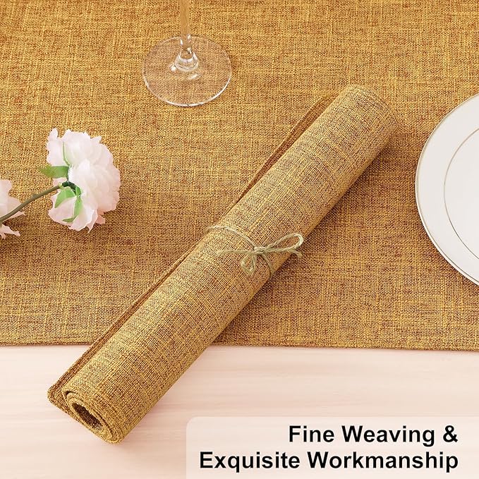 Homaxy Cloths Placemats for Dining Table Set of 6, Heat Resistant Washable Cotton Linen Blend Table Mats, Easy to Clean Place Mats for Indoor Outdoor Party Kitchen Decoration, 13" x 19", Amber