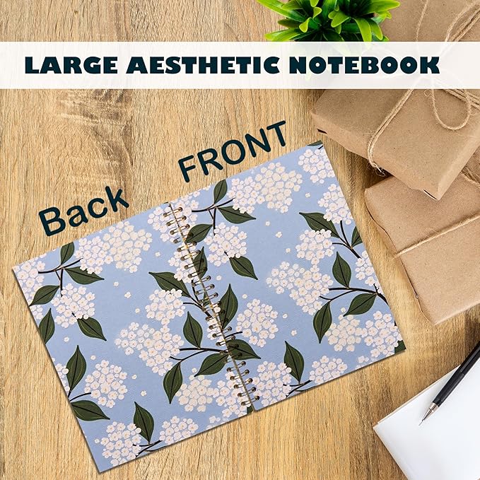 Blue Hydrangea Floral Notebook, Floral Notebook Journal Journaling for Note Taking, Aesthetic Spiral Notebook Journals for Writing, Spiral Notebook 5.5x8.3 Inch