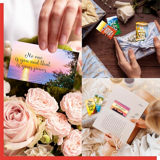 Gethelud 120 PCS Motivational Cards, 60 Designs Inspirational Cards with Beautiful Scenery, Encouragement Quote Affirmation Words for Students, Adults, Office/School Supplies (2” x 3.5”)