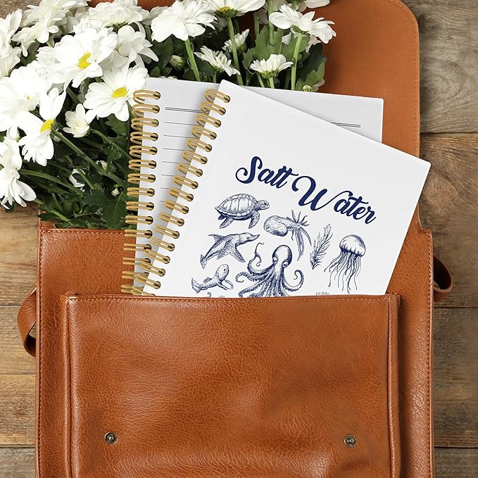 Coastal Beach Notebook, Inspirational Salt Water Heals Everything Ocean Marine Journal Notebooks, Ocean Themed Gifts, Beachy Office School Supplies Hardcover Spiral Notebook 5.5x8.3 Inch