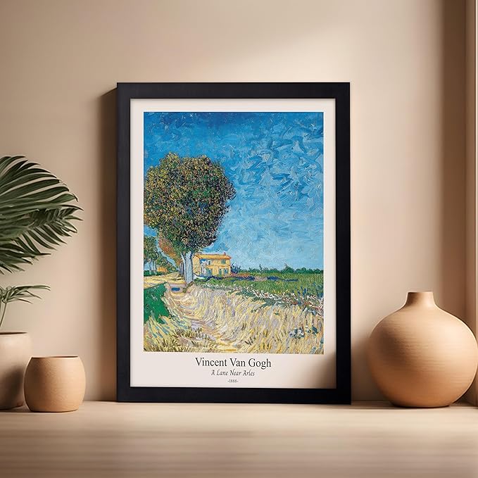 Monem Art Vintage Van Gogh Poster - Retro A Lane near Arles Print - Impressionism Art - Fine Art - Classic Painting Art - Landscape Art - Great Bedroom or Office Decor - 16x20 Black Framed